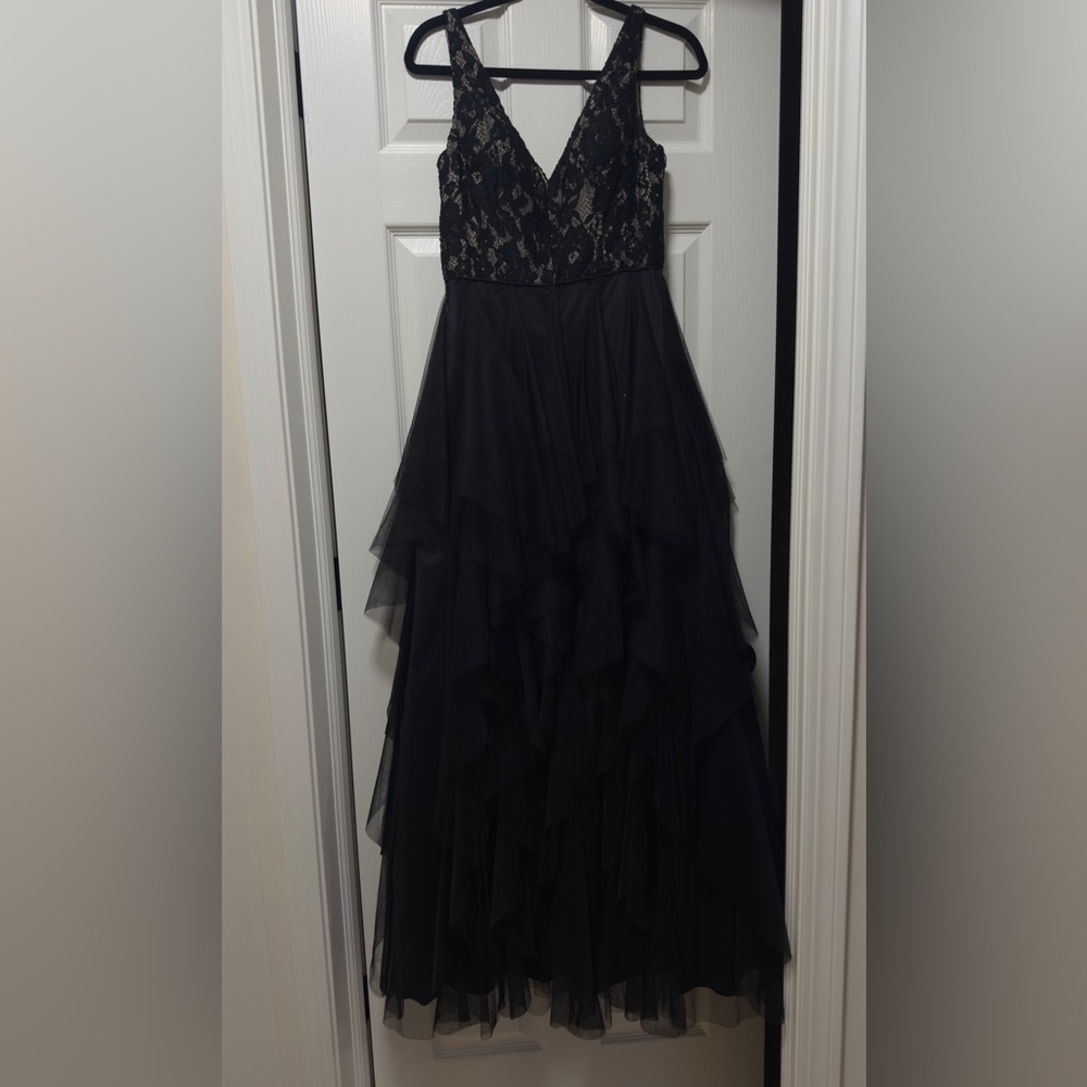 Aidan Mattox Elegant Black Lace Prom Gown